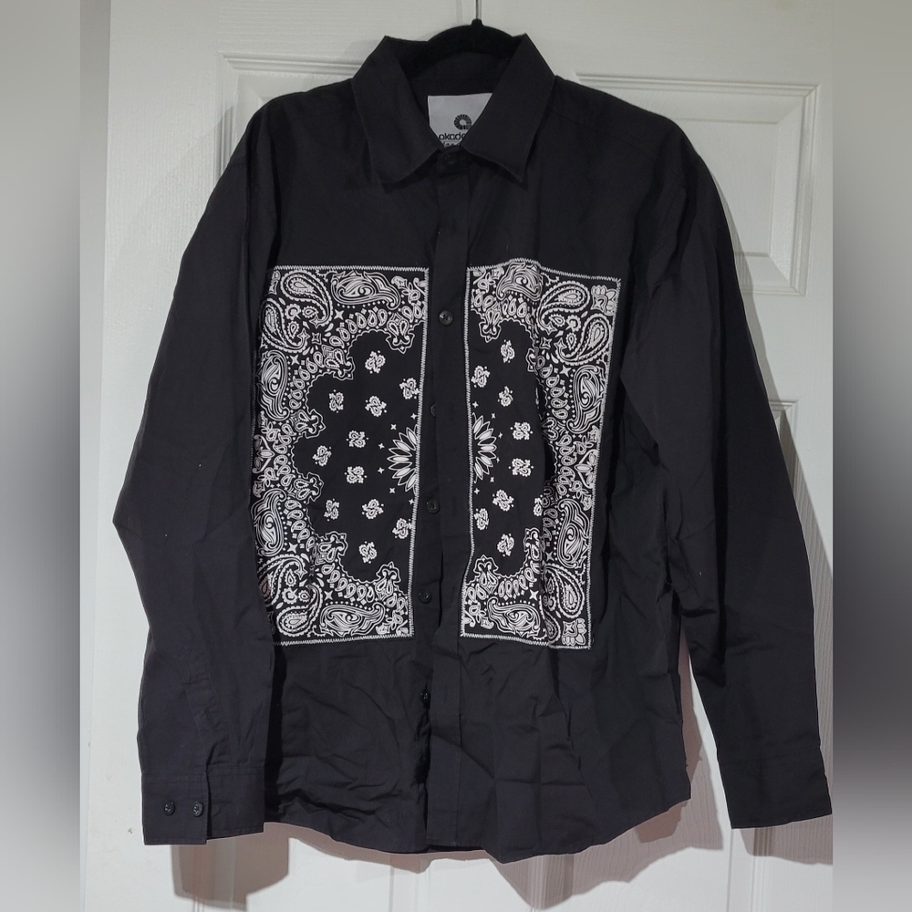 Akademiks Black and White Paisley Dress Shirt #6
